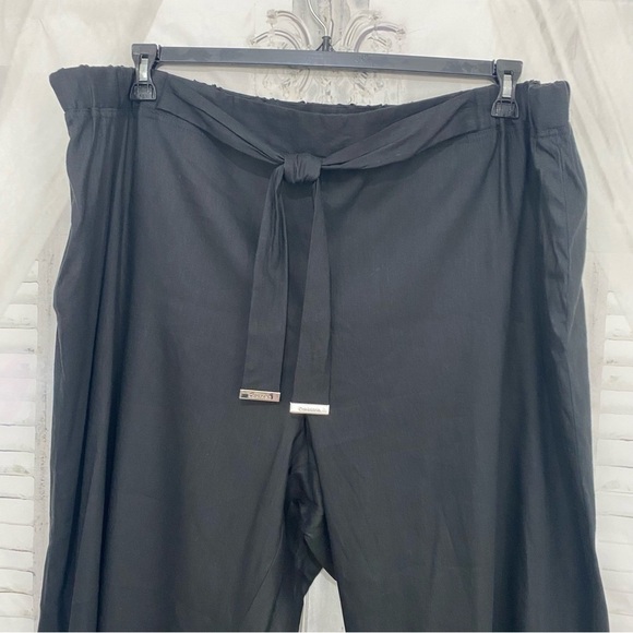 NEW Calvin Klein Pants 3X Black Linen Blend Wide Leg Crop Pull On Elastic Waist - Picture 3 of 12